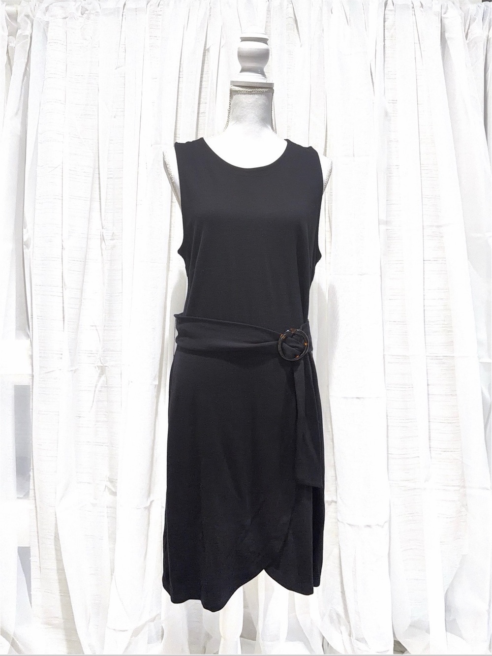 LOFT Black Sleeveless Midi Dress with Belt